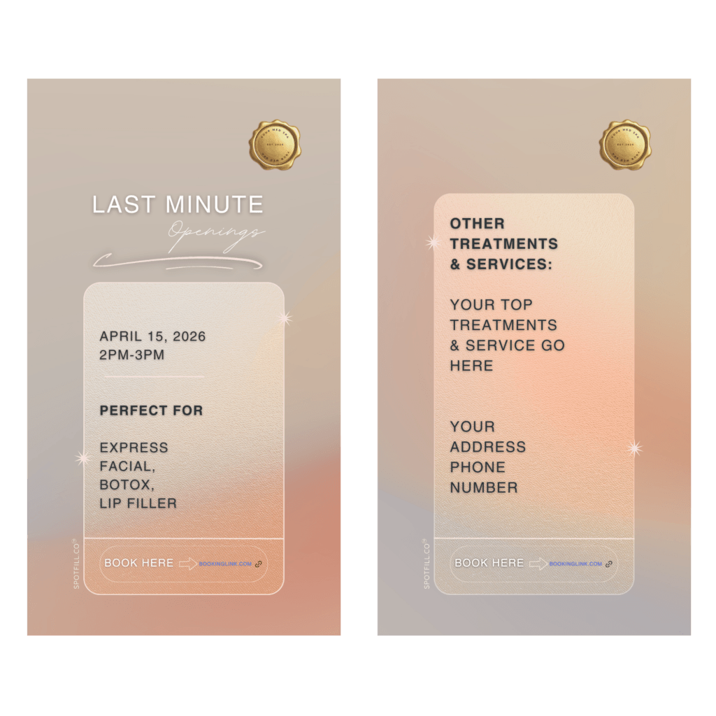 SpotFill Bare Essentials minimalist template medical spa Instagram Story